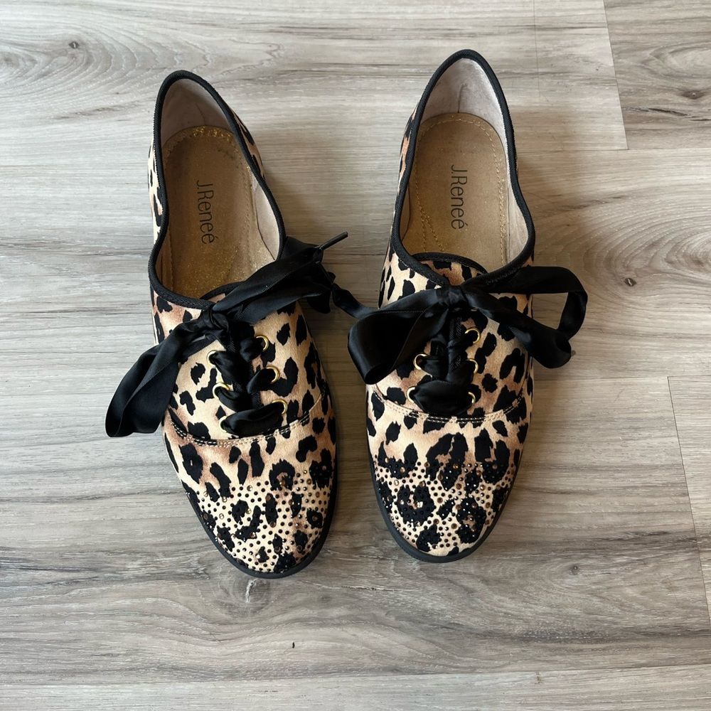 J. Renee 9 Schooner Cheetah Bling Lace Up Shoes